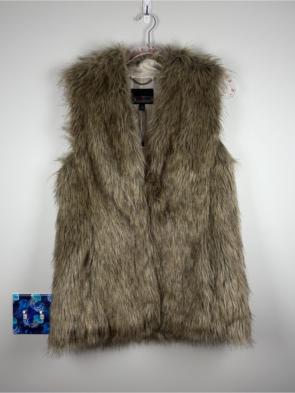 J Crew Faux Fur Natural Brown Western Shaggy Vest Winter Cozy Mob Wife Small